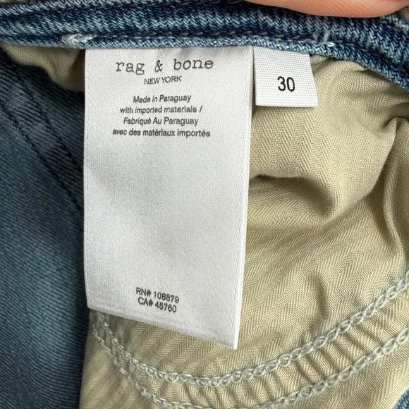 Rag Bone Peyton Mid Rise Bootcut Jeans Misty Wash‎ Distressed Raw Hem Size 30
